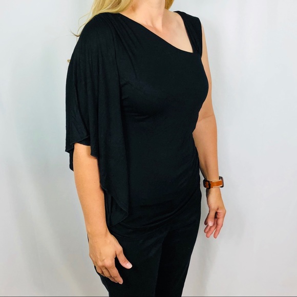 Black One Shoulder Top B059 - Picture 2 of 6